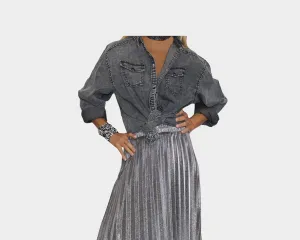 7.1 Washed Gray Denim Long Sleeve Shirt - The Milan