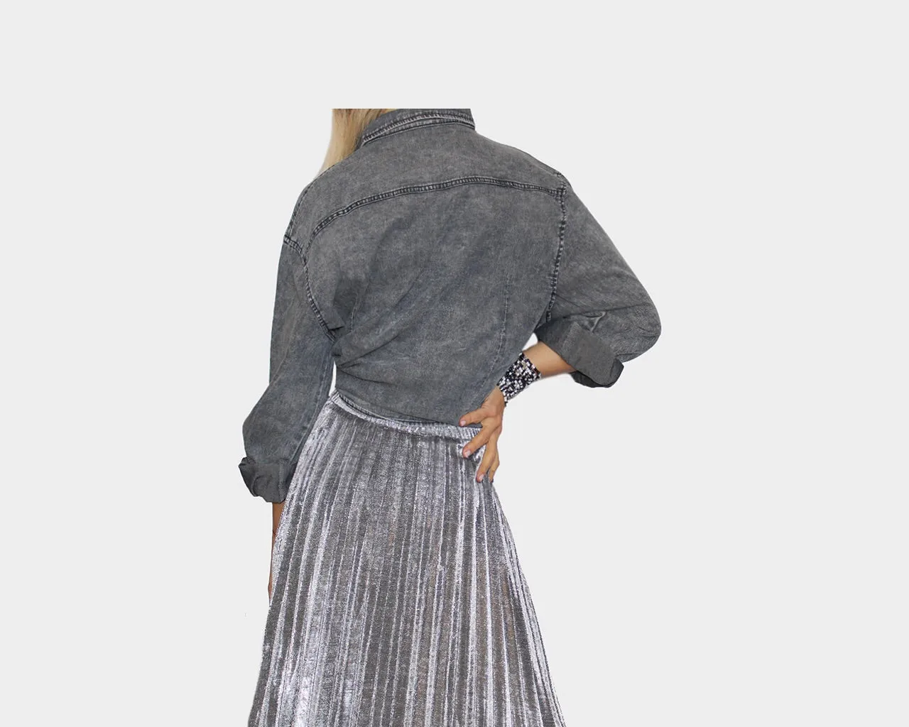 7.1 Washed Gray Denim Long Sleeve Shirt - The Milan