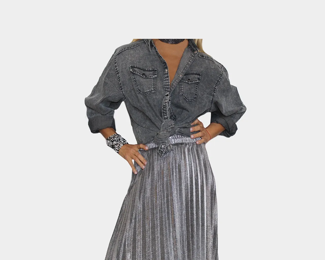 7.1 Washed Gray Denim Long Sleeve Shirt - The Milan