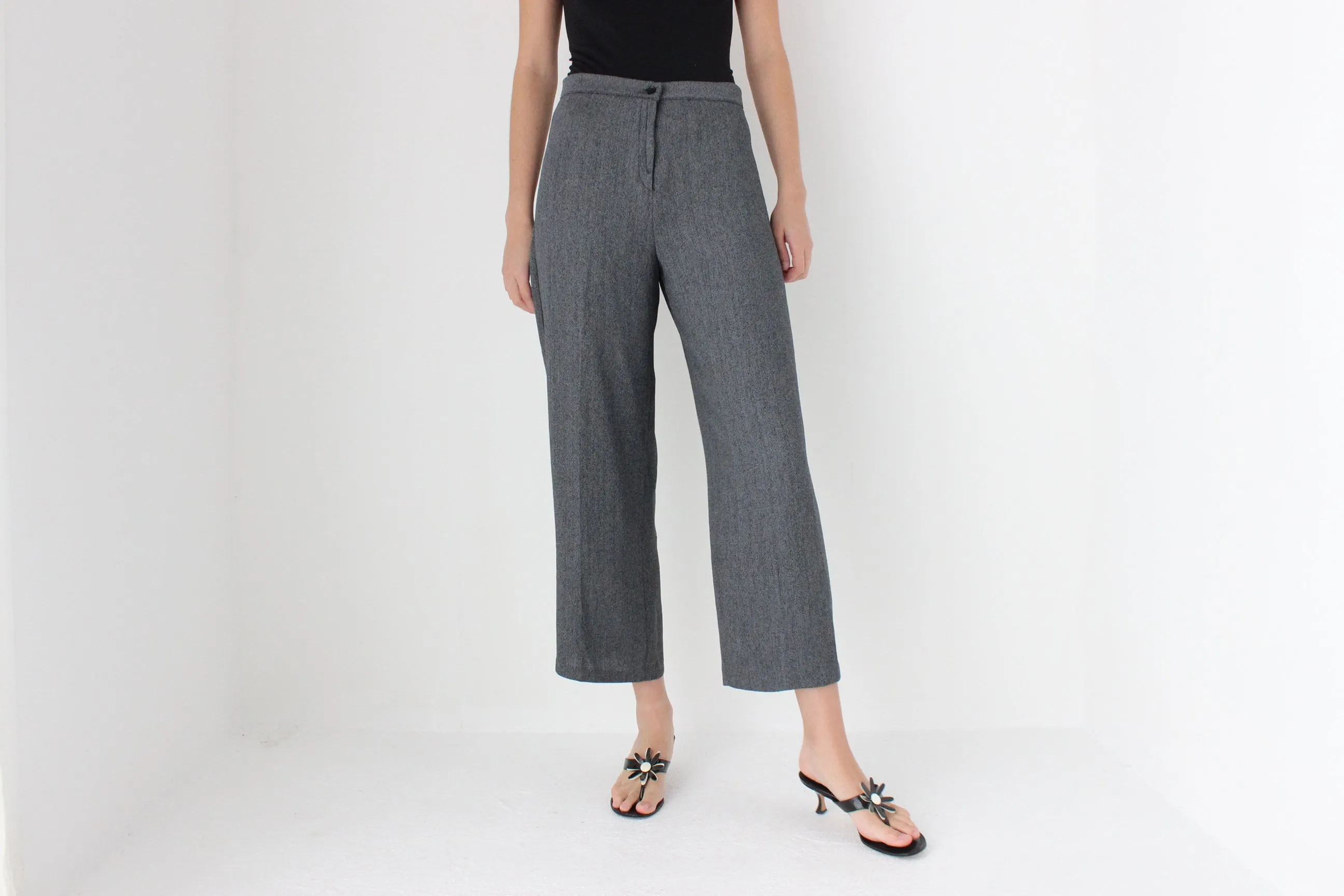 90s Grey Woven Relaxed Trousers