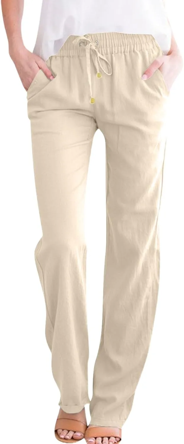 ADHOWBEW High Waisted Linen Pants Women Plus Size Cotton Petite Dressy Work Lounge Stretch Casual Pants