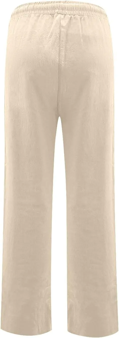 ADHOWBEW High Waisted Linen Pants Women Plus Size Cotton Petite Dressy Work Lounge Stretch Casual Pants