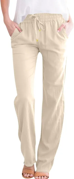 ADHOWBEW High Waisted Linen Pants Women Plus Size Cotton Petite Dressy Work Lounge Stretch Casual Pants