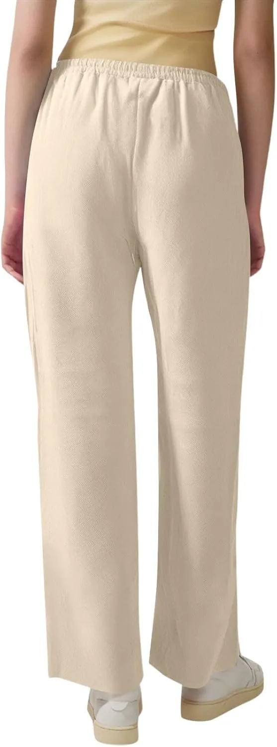 ADHOWBEW High Waisted Linen Pants Women Plus Size Cotton Petite Dressy Work Lounge Stretch Casual Pants