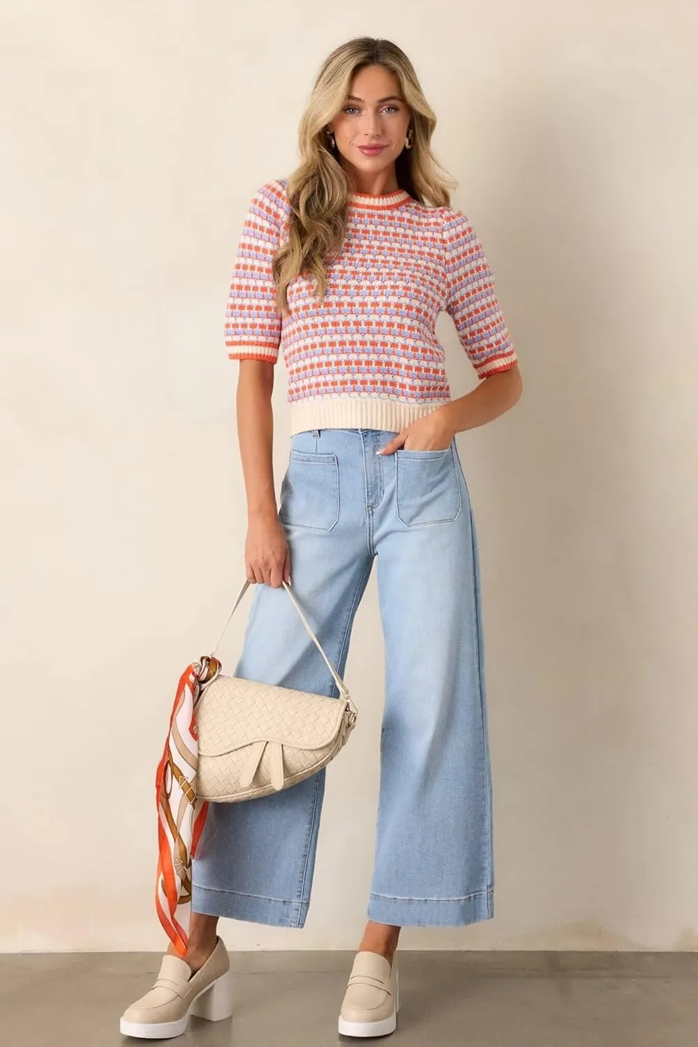Allimy Women's High Waisted Cropped Wide Leg Jeans Stretchy Loose Denim Pants with Front Patch Pockets