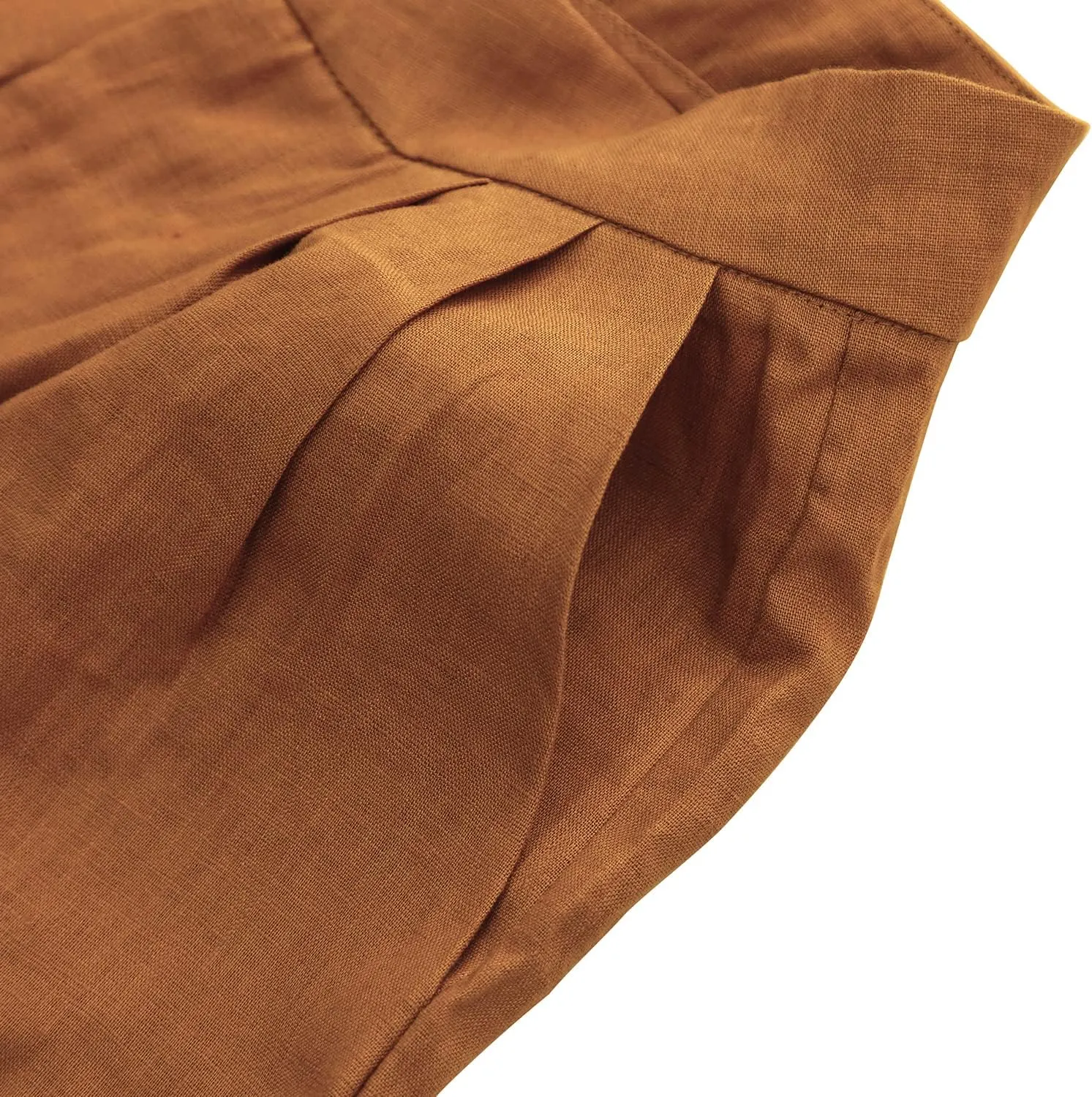 Amazhiyu Women's Linen Ankle Pants Pleated Front Wide Leg Straight Cropped Trouser