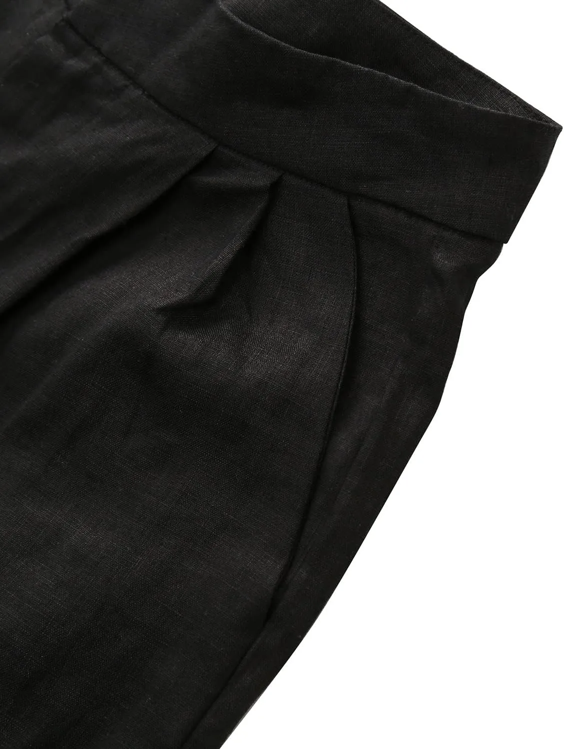 Amazhiyu Women's Linen Ankle Pants Pleated Front Wide Leg Straight Cropped Trouser