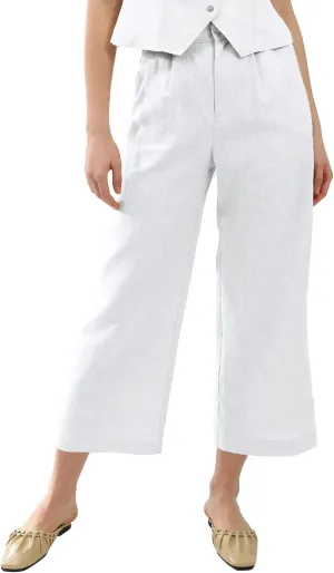 Amazhiyu Women's Linen Ankle Pants Pleated Front Wide Leg Straight Cropped Trouser
