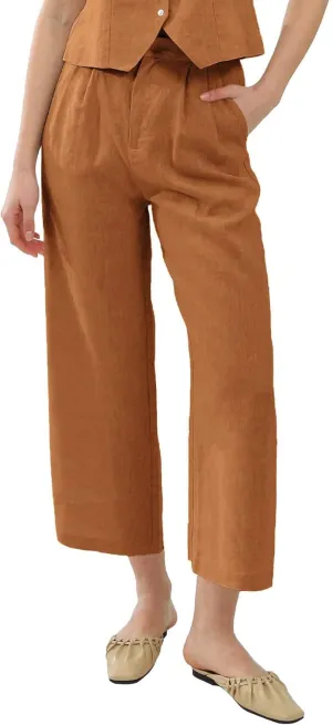 Amazhiyu Women's Linen Ankle Pants Pleated Front Wide Leg Straight Cropped Trouser