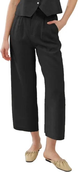 Amazhiyu Women's Linen Ankle Pants Pleated Front Wide Leg Straight Cropped Trouser