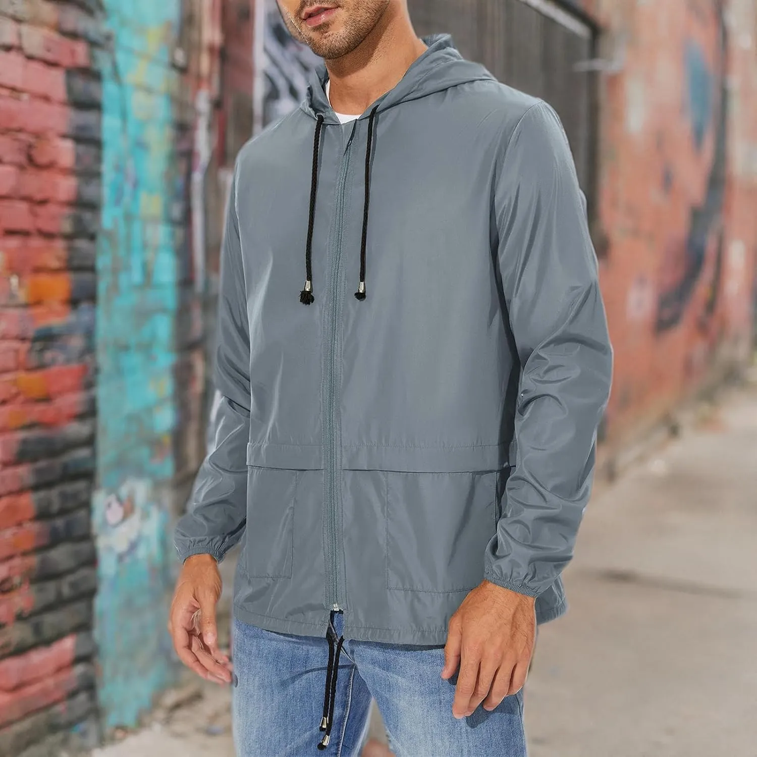American Trends Raincoat for Men Waterproof with Hood Mens Rain Jacket Windbreaker Jackets Rain Coat