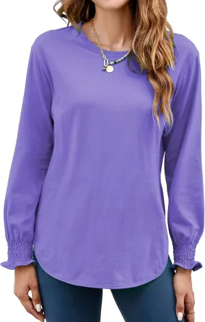 Atnlewhi Womens Puff Long Sleeve T Shirts Casual Crew Neck Basic Pullover Tee Tops Blouses