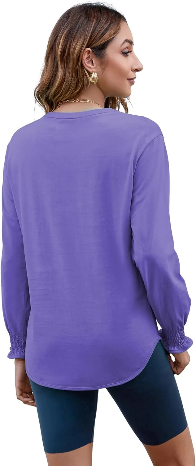 Atnlewhi Womens Puff Long Sleeve T Shirts Casual Crew Neck Basic Pullover Tee Tops Blouses