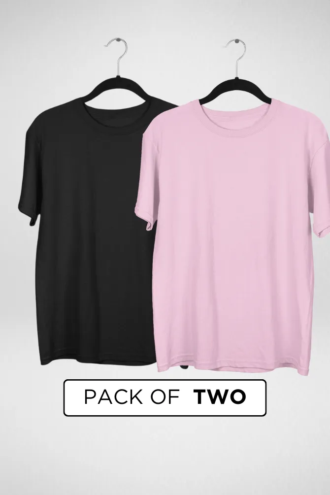 Black and Light Pink Oversized T-Shirts Combo for Women