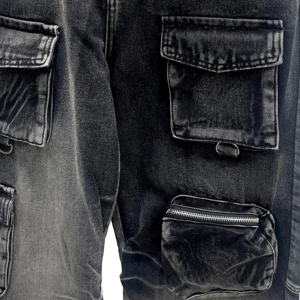 Black Washed Multi-Pocket Raver Jean