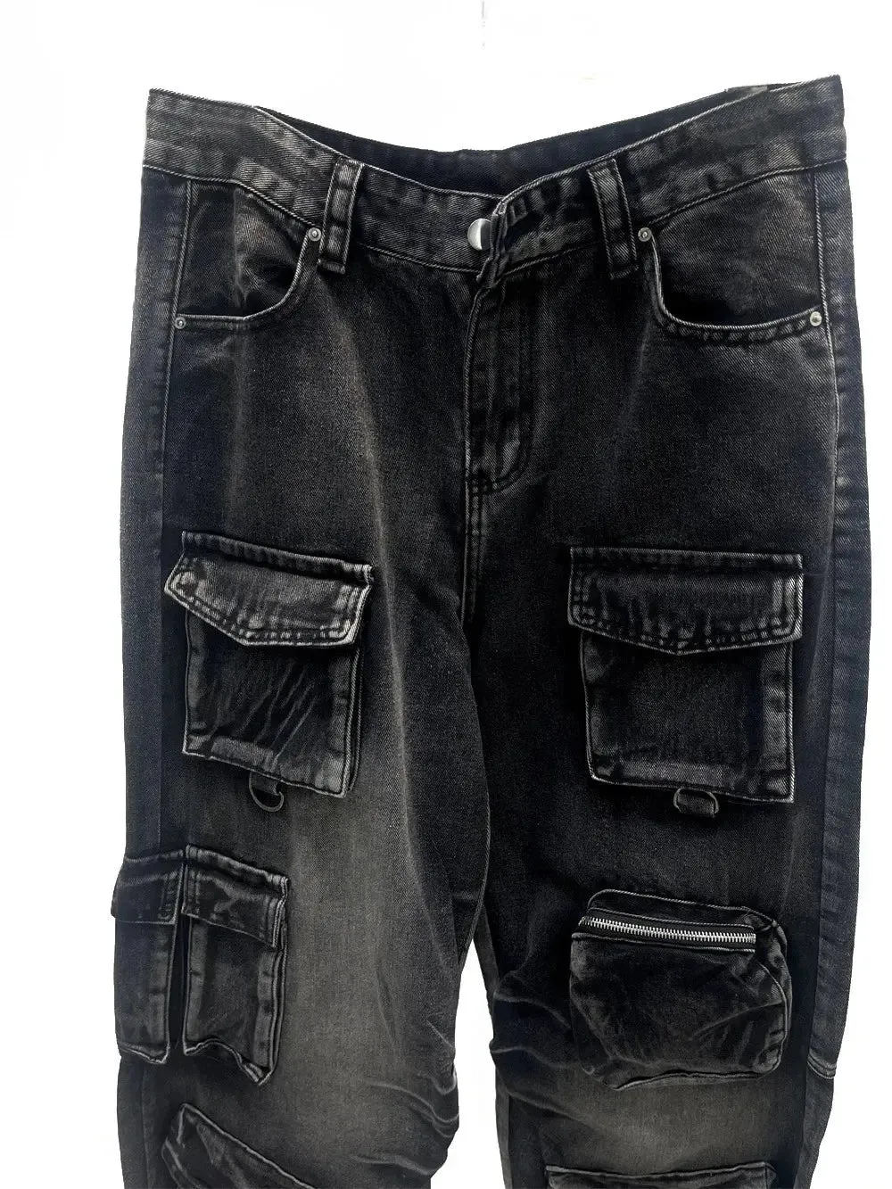 Black Washed Multi-Pocket Raver Jean
