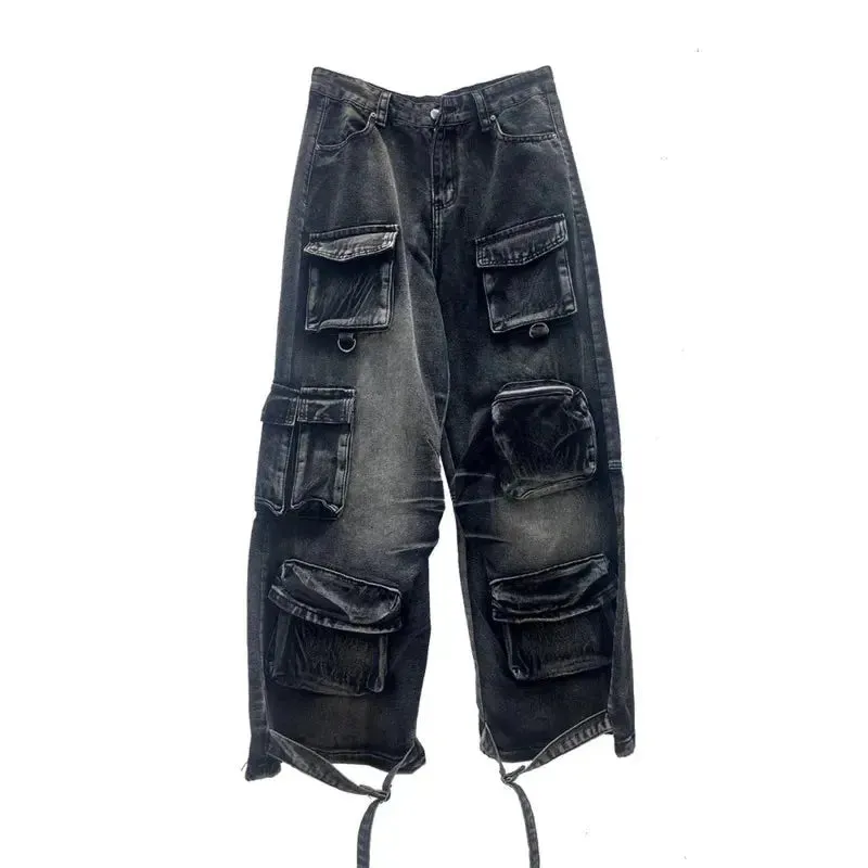 Black Washed Multi-Pocket Raver Jean