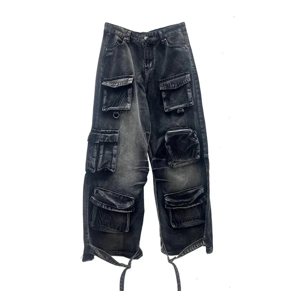 Black Washed Multi-Pocket Raver Jean