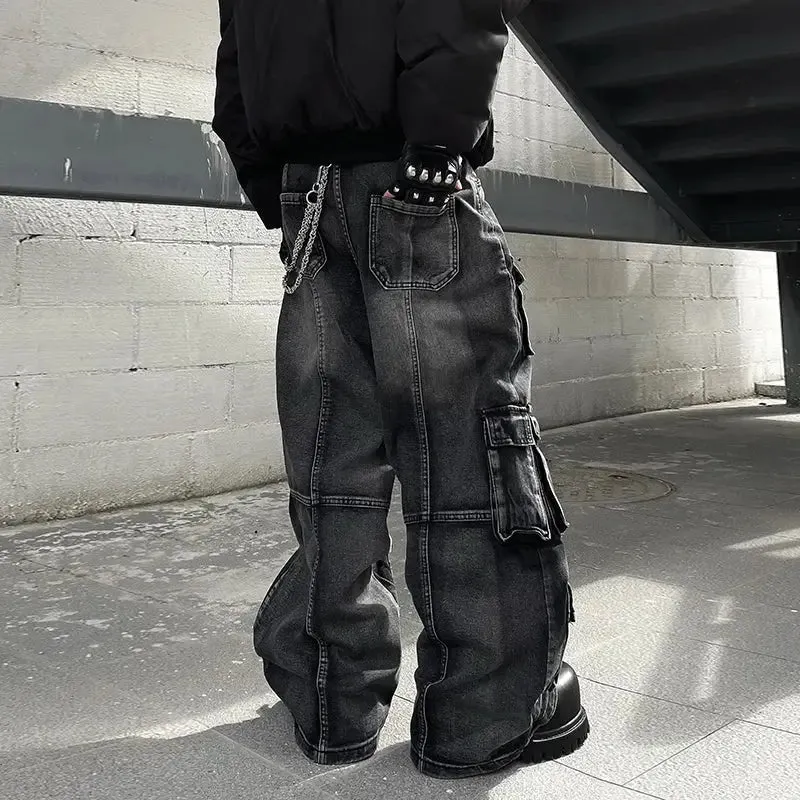 Black Washed Multi-Pocket Raver Jean