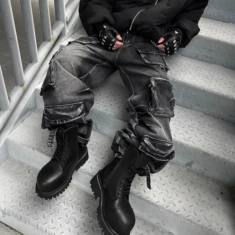 Black Washed Multi-Pocket Raver Jean