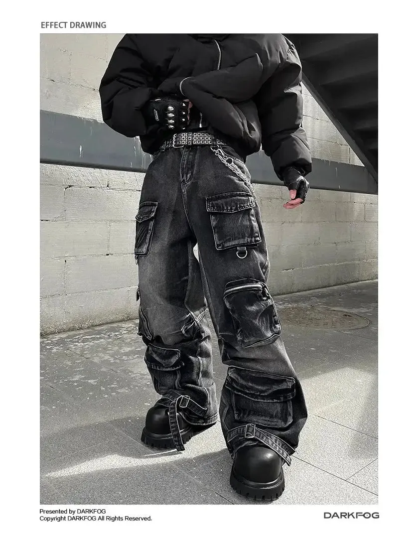 Black Washed Multi-Pocket Raver Jean