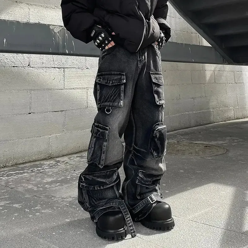 Black Washed Multi-Pocket Raver Jean
