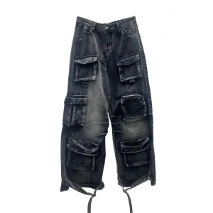 Black Washed Multi-Pocket Raver Jean