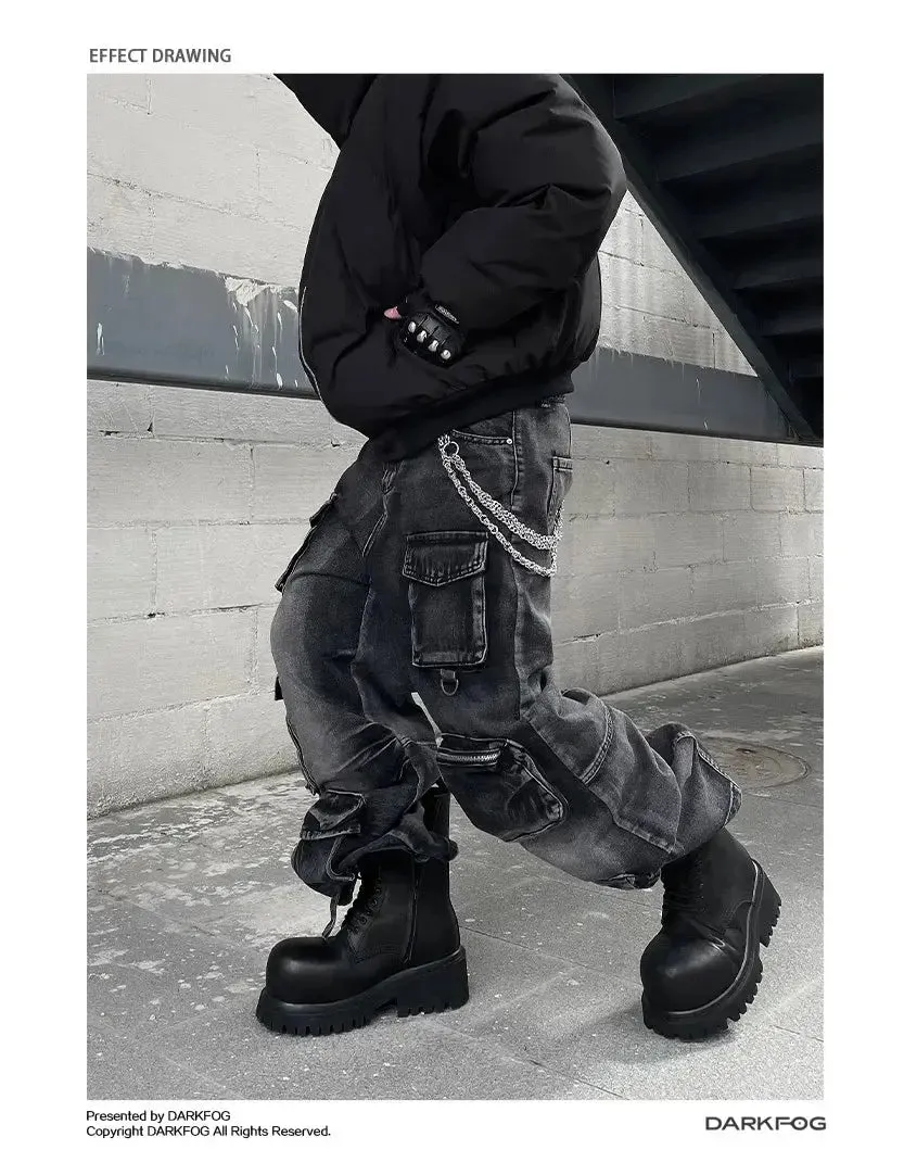 Black Washed Multi-Pocket Raver Jean
