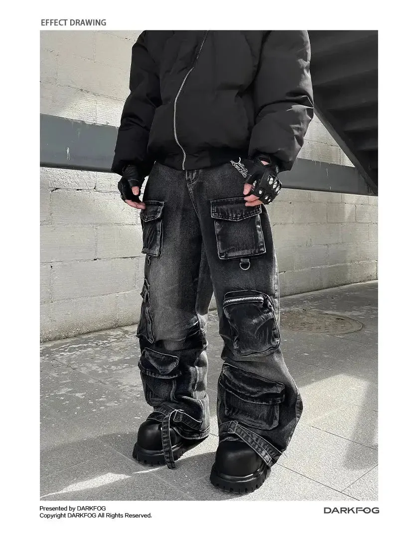 Black Washed Multi-Pocket Raver Jean