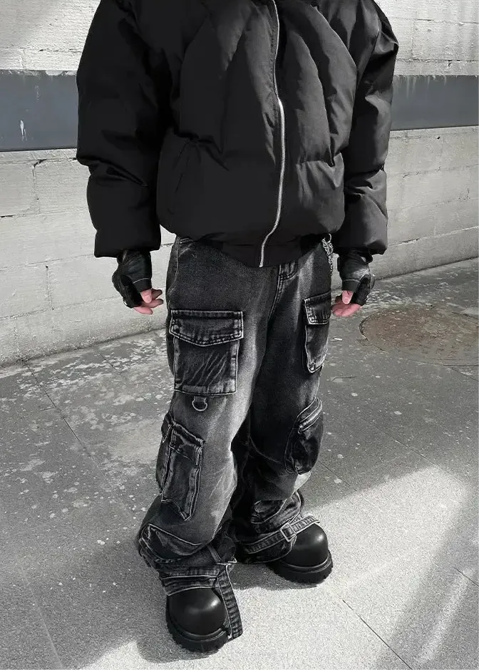 Black Washed Multi-Pocket Raver Jean