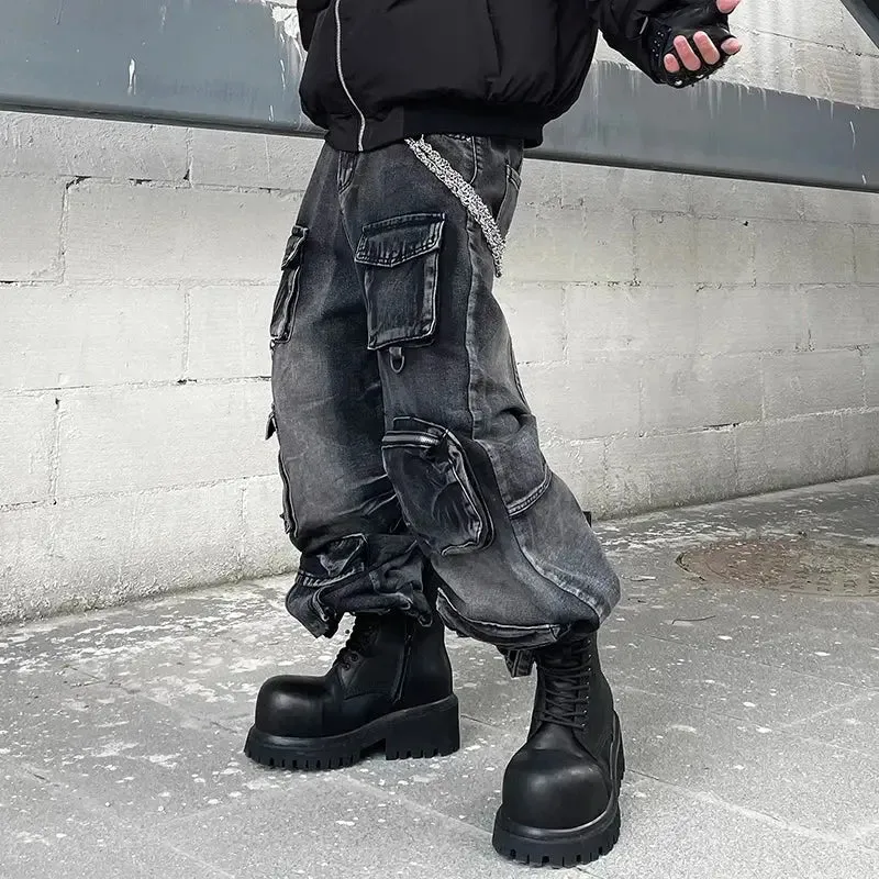Black Washed Multi-Pocket Raver Jean