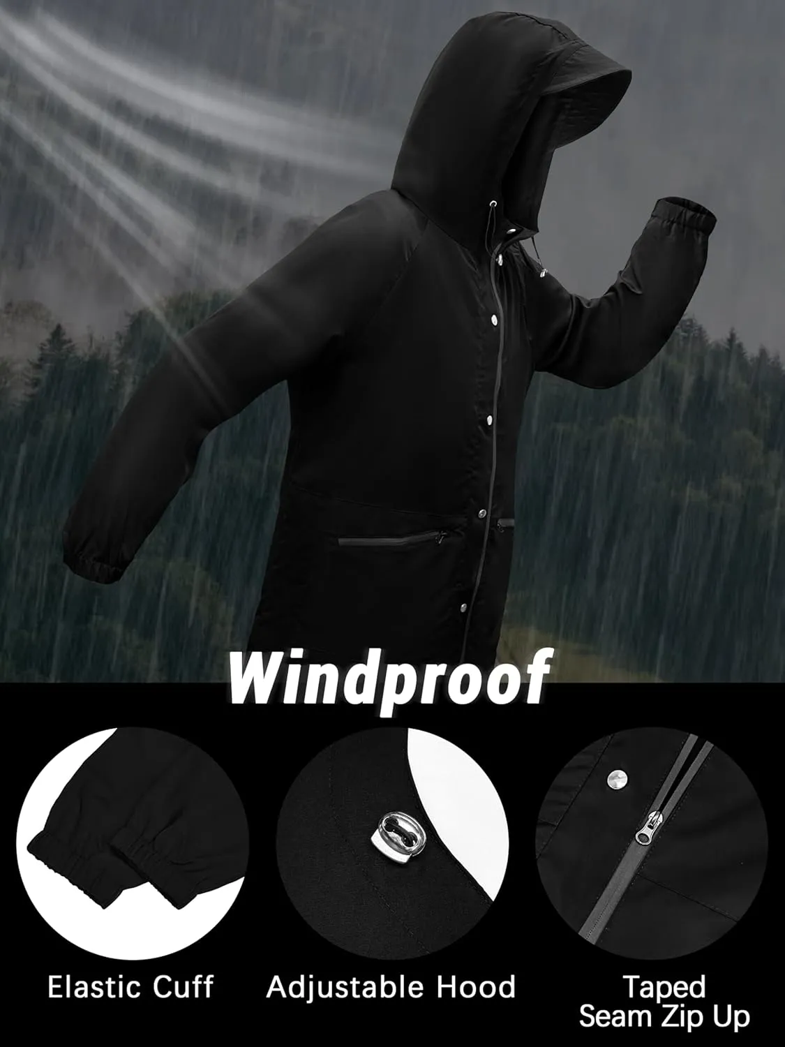 Bloggerlove Packable Rain Jacket Women Raincoat Waterproof Windbreaker Climbing Outdoor Hooded Trench Coats S-XXL