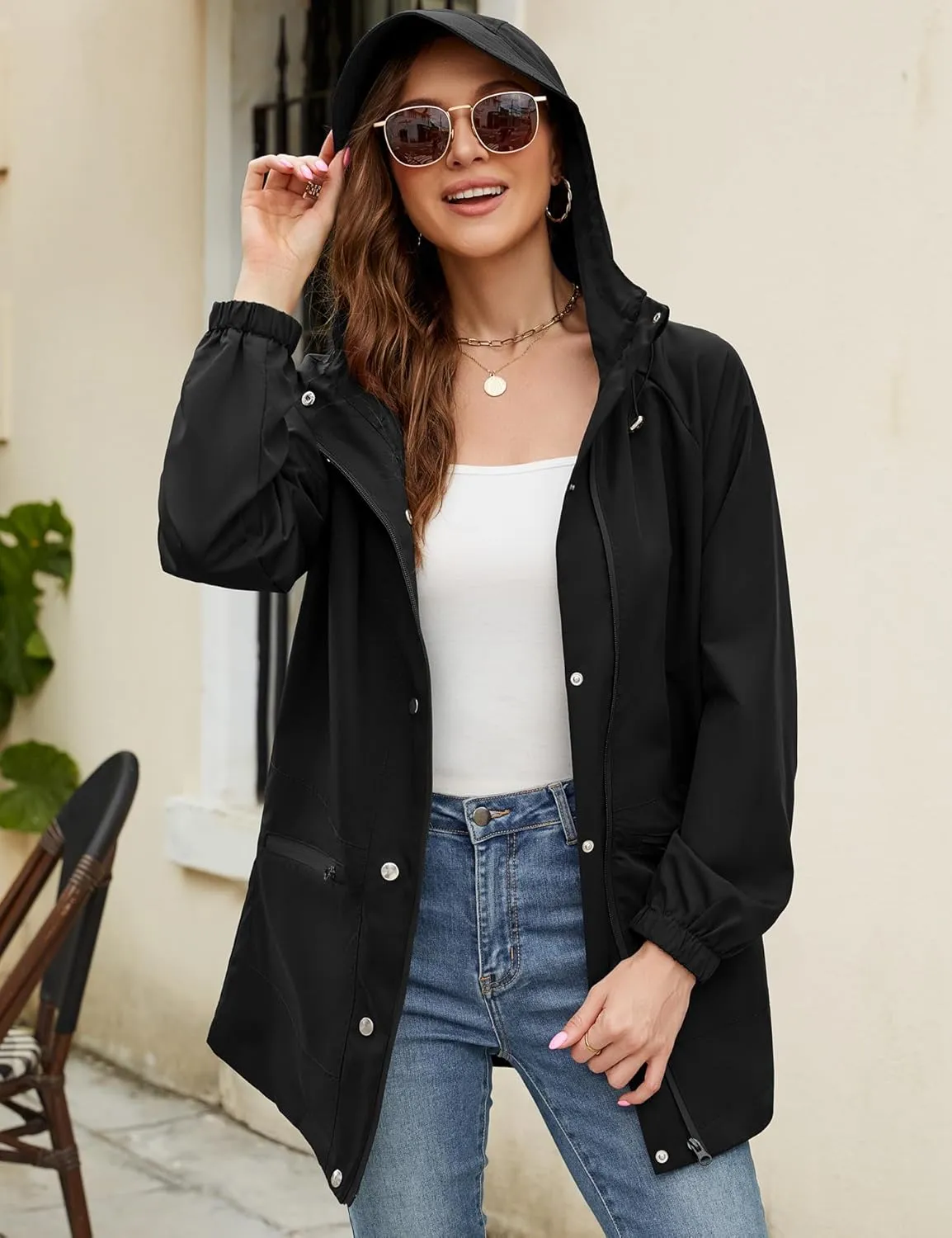 Bloggerlove Packable Rain Jacket Women Raincoat Waterproof Windbreaker Climbing Outdoor Hooded Trench Coats S-XXL