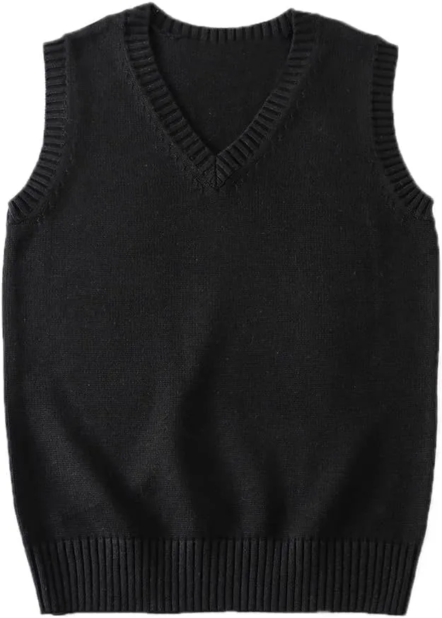 Blostirno Womens Sweater Vest V Neck JK Uniform Kint Vests Solid Classic Sleeveless Pullover Sweaters Tops