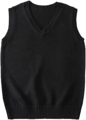Blostirno Womens Sweater Vest V Neck JK Uniform Kint Vests Solid Classic Sleeveless Pullover Sweaters Tops