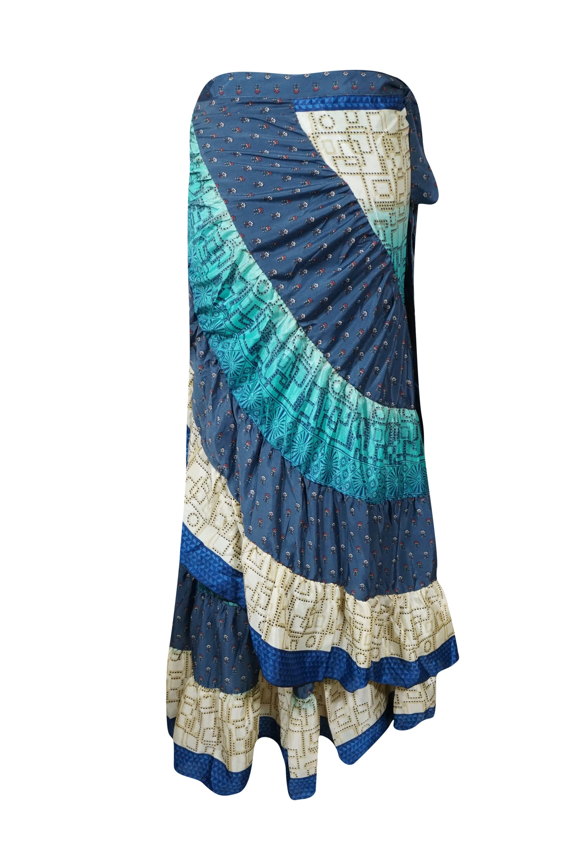 Boho Wrap Skirt for Women, Blue Ruffle Wrap Skirt One size