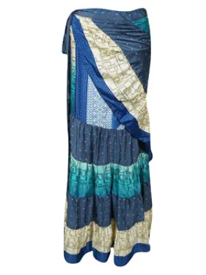 Boho Wrap Skirt for Women, Blue Ruffle Wrap Skirt One size
