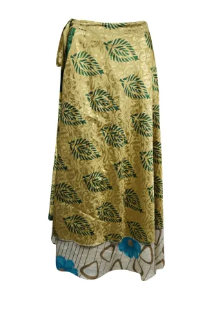 Boho Wrap skirt, Olive Green Paisley Layers Wrap Skirts One Size