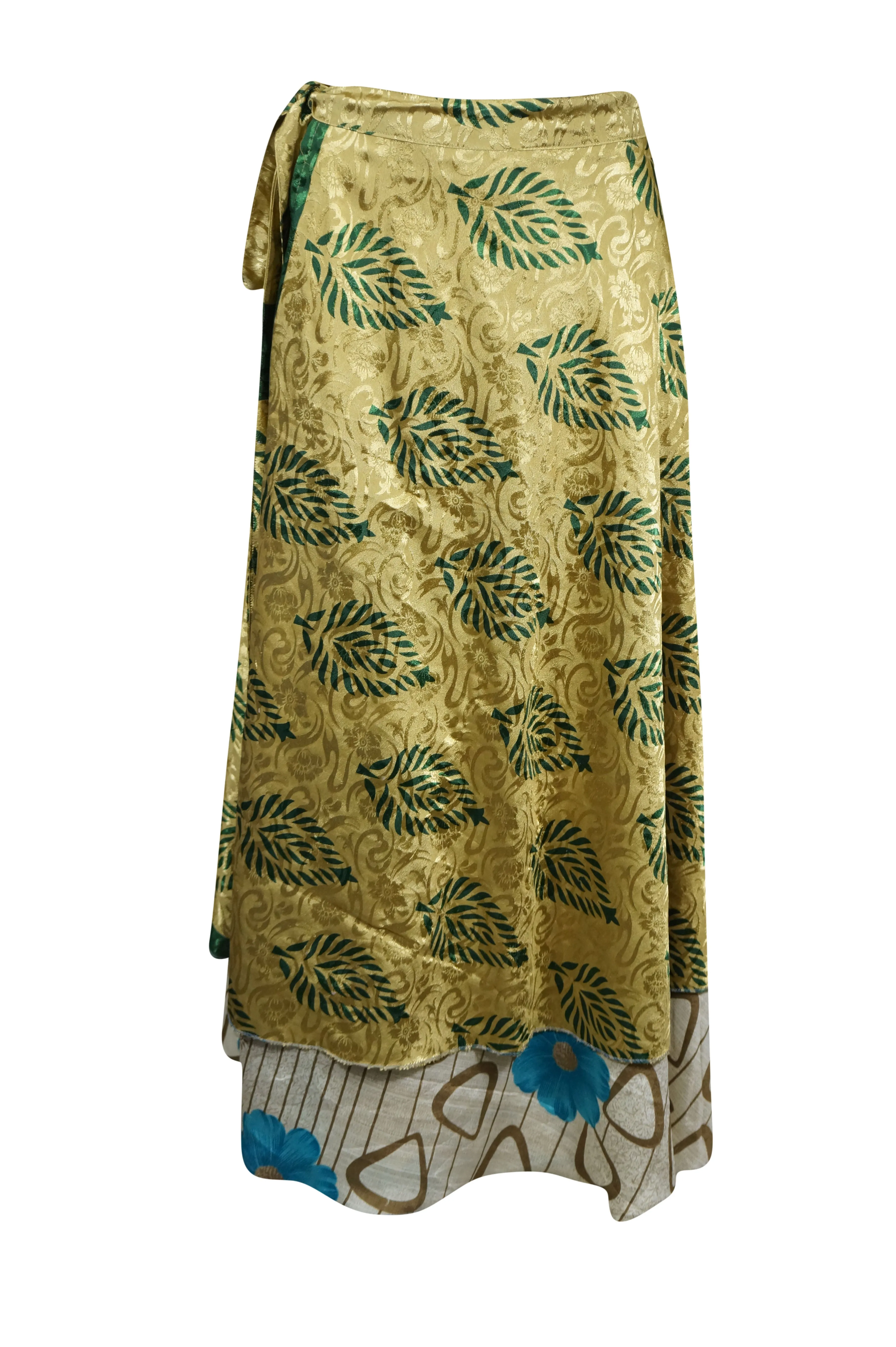 Boho Wrap skirt, Olive Green Paisley Layers Wrap Skirts One Size