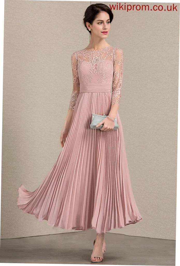 Bride Ankle-Length With Mother of the Scoop Mother of the Bride Dresses Lace Dress Holly Chiffon A-Line Pleated Neck