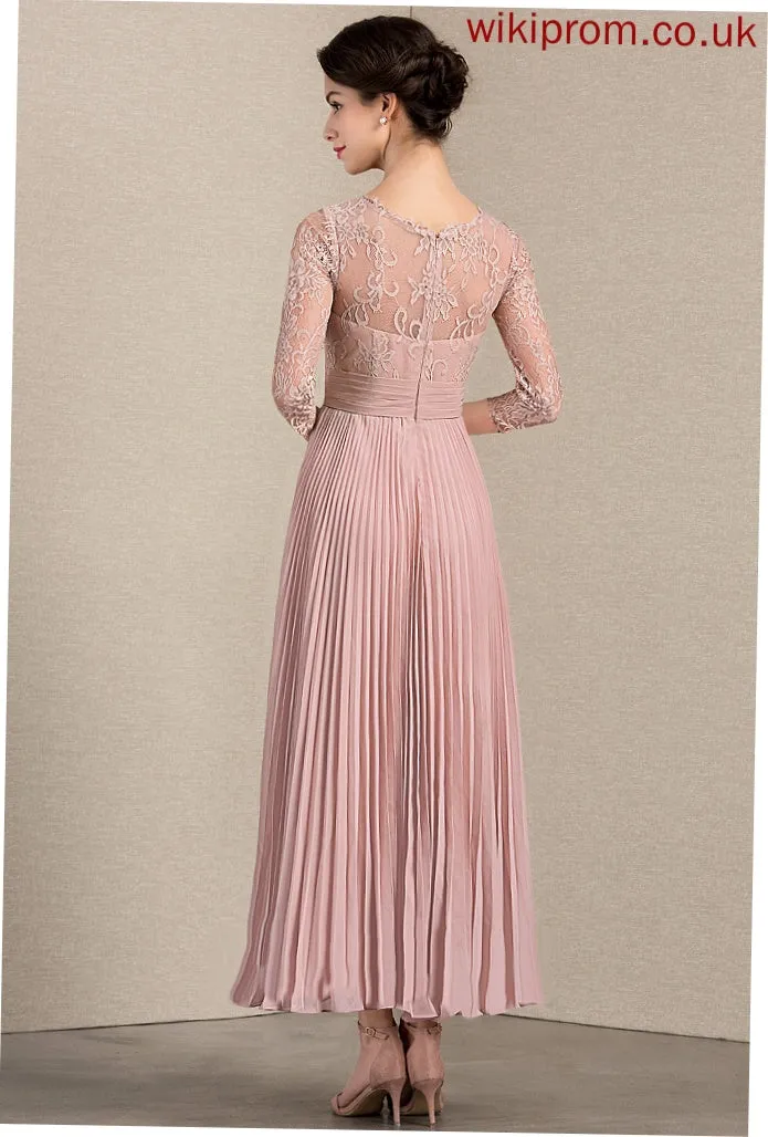 Bride Ankle-Length With Mother of the Scoop Mother of the Bride Dresses Lace Dress Holly Chiffon A-Line Pleated Neck