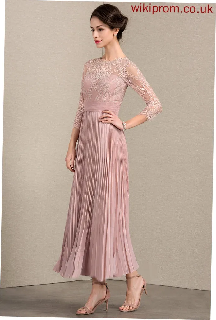 Bride Ankle-Length With Mother of the Scoop Mother of the Bride Dresses Lace Dress Holly Chiffon A-Line Pleated Neck