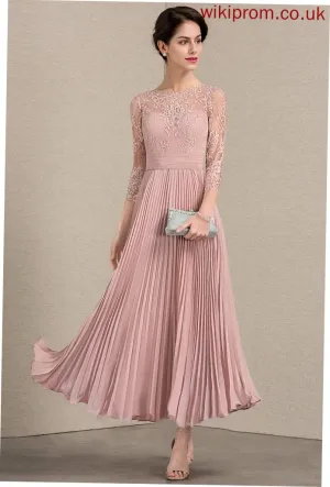 Bride Ankle-Length With Mother of the Scoop Mother of the Bride Dresses Lace Dress Holly Chiffon A-Line Pleated Neck
