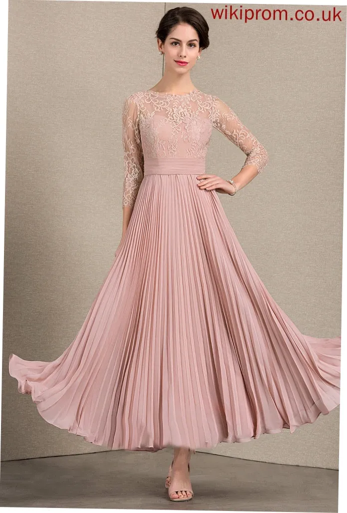 Bride Ankle-Length With Mother of the Scoop Mother of the Bride Dresses Lace Dress Holly Chiffon A-Line Pleated Neck