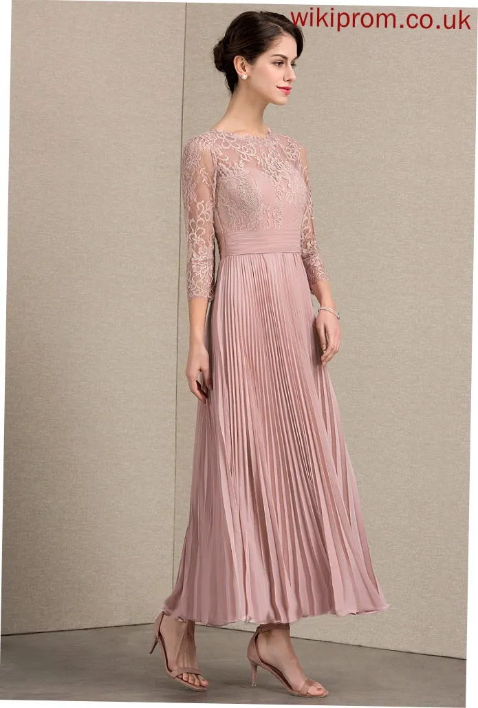Bride Ankle-Length With Mother of the Scoop Mother of the Bride Dresses Lace Dress Holly Chiffon A-Line Pleated Neck