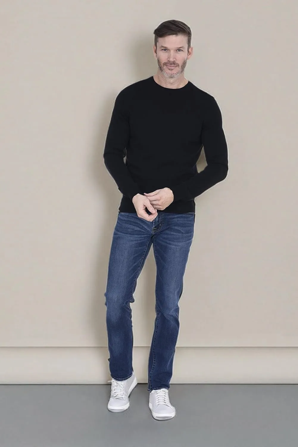 Cashmeren Men's Basic Crewneck Sweater 100% Pure Cashmere Long Sleeve Round Neck Pullover
