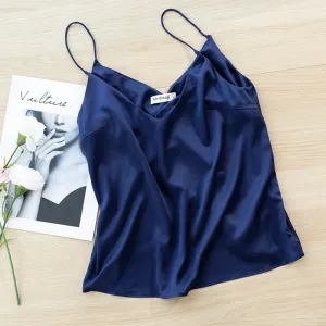 Chic Satin V-Neck Tank Top for Summer - Luxurious Sleeveless Camisole for Stylish Women