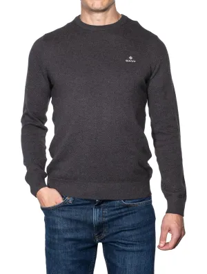 Cotton Piqué Crew Sweater Evening Blue