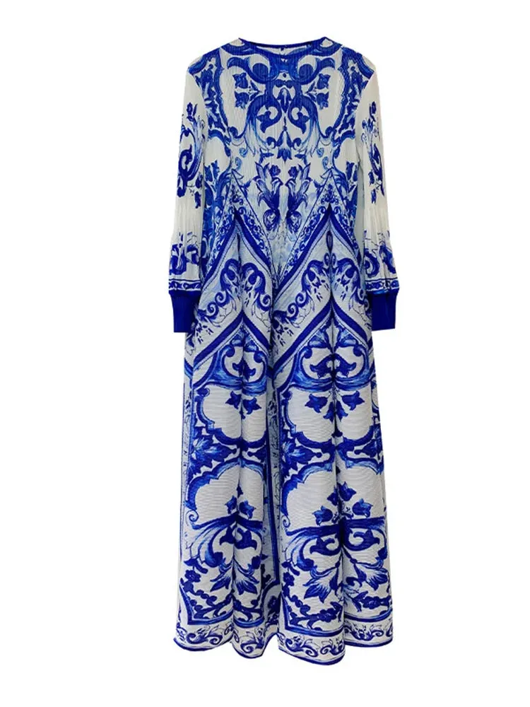 Couture Pleated Puff Sleeve Midi Dress