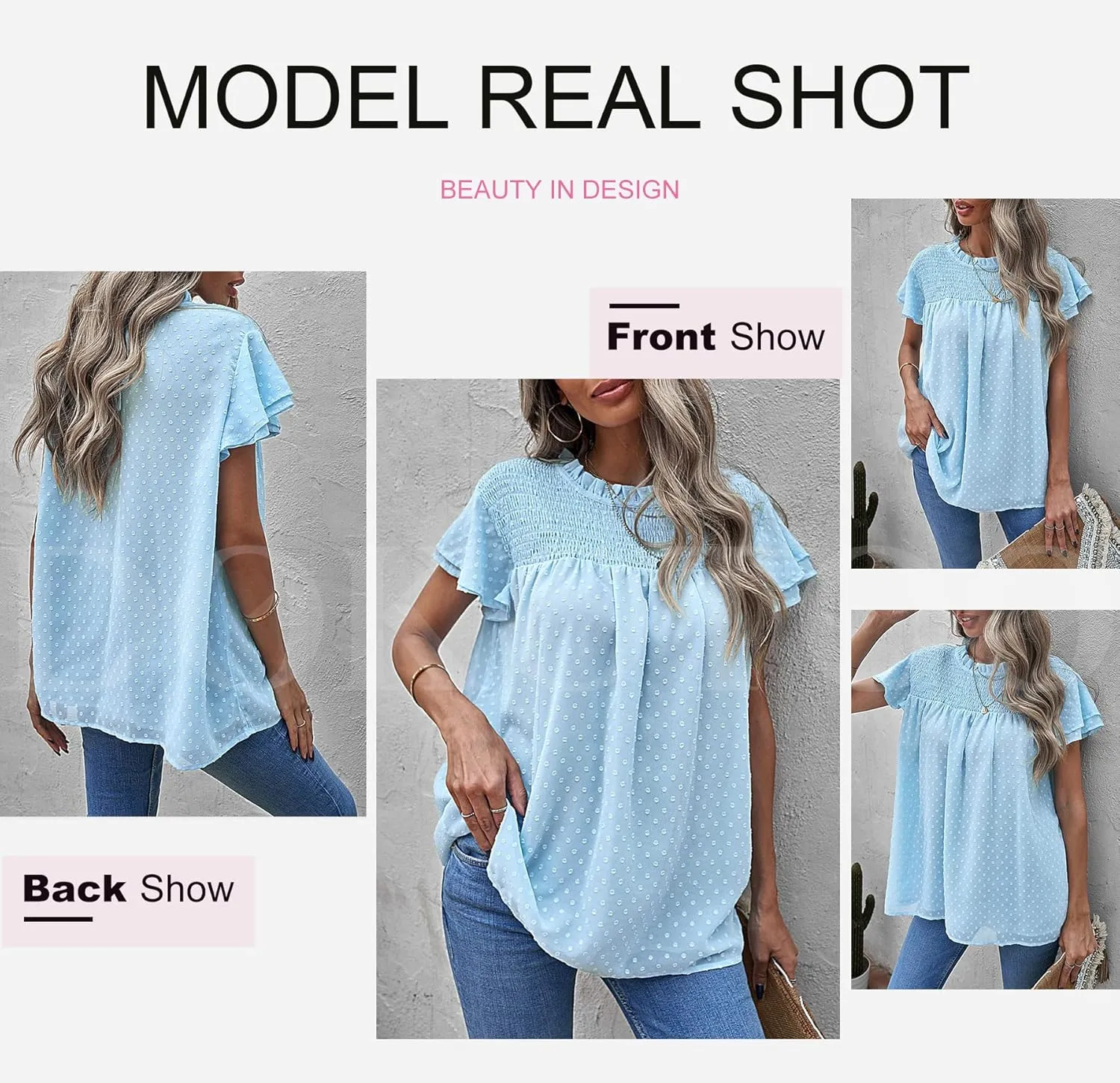 Dokotoo Womens Crewneck Lace Crochet Pom Pom Flowy Short Sleeve Casual Shirts Blouses Tops